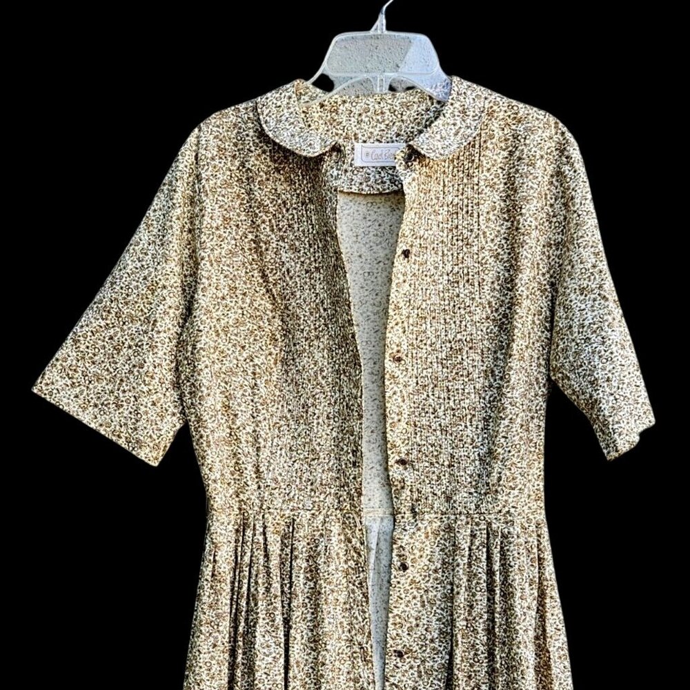 Vintage 1950s Carol Brent Cotton Shirt Dress XS Tiny Waist Hourglass - Picture 2 of 14